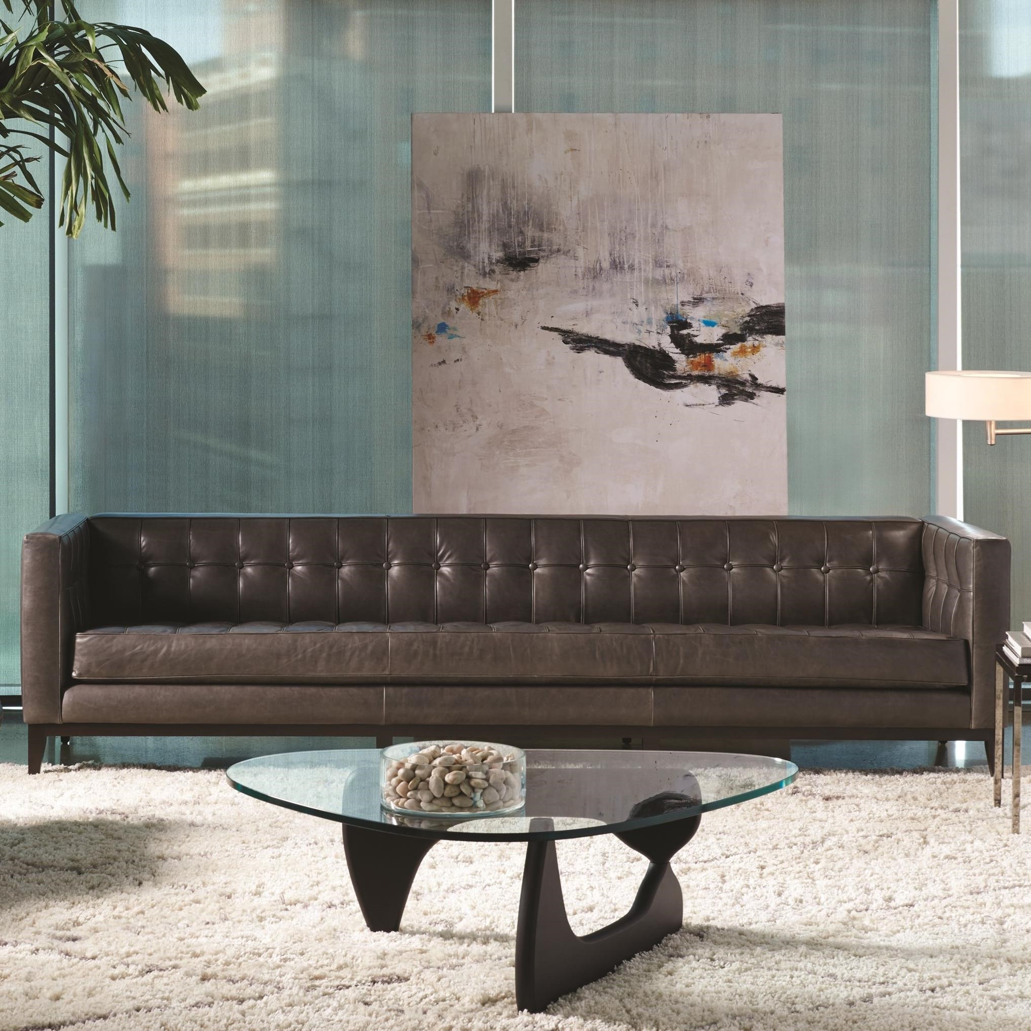 American Leather Luxe MidCentury Modern 110" Sofa with Button Tufting